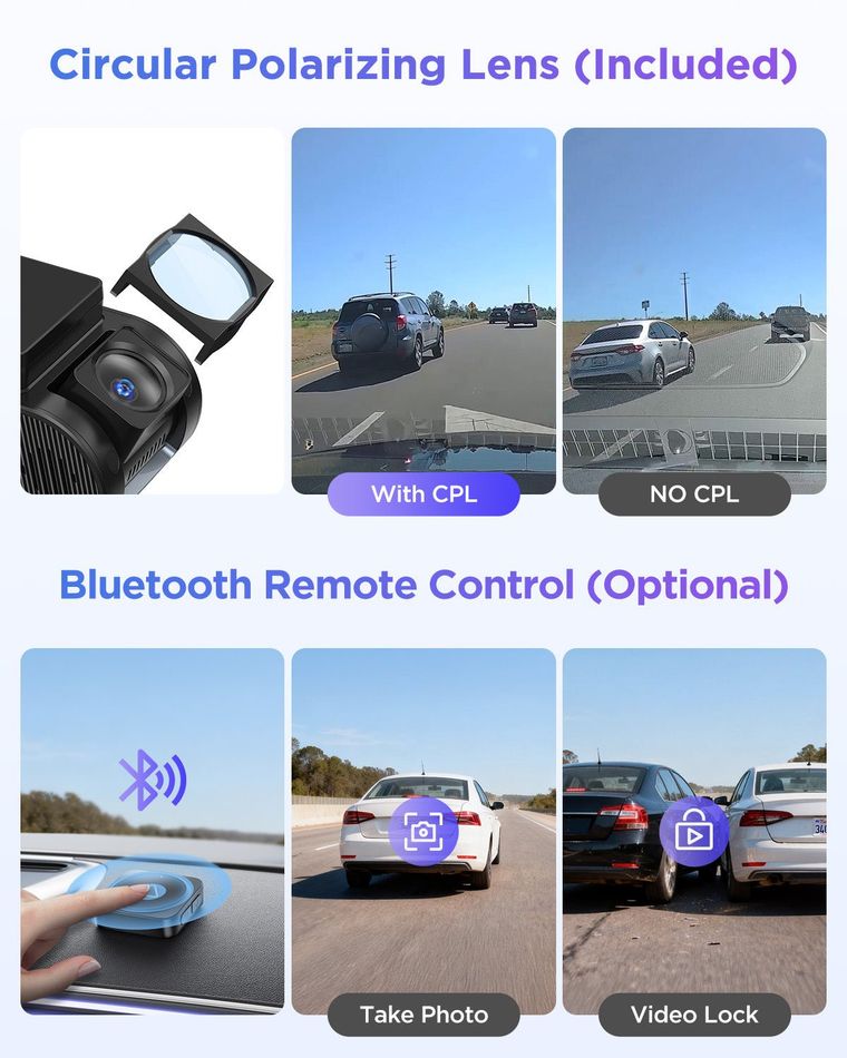 VIOFO A119M Pro included CPL-100 anti-glare filter and optional Bluetooth remote control