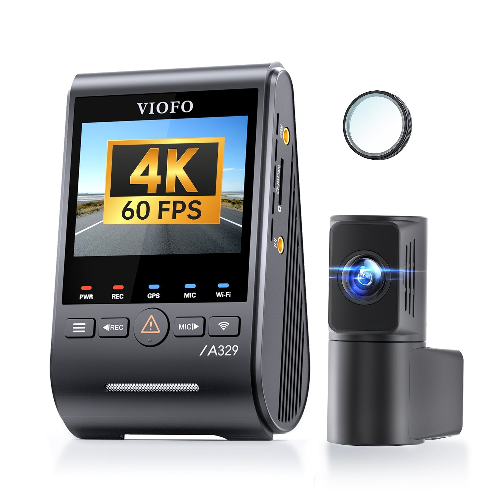 VIOFO A329S 2CH 4K 60FPS+2K HDR Dash Cam with Sony STARVIS 2 Sensor, Built-in Wi-Fi 6 and GPS, Support SSD Storage, Low Power Impact Detection, Hybrid Parking Recording